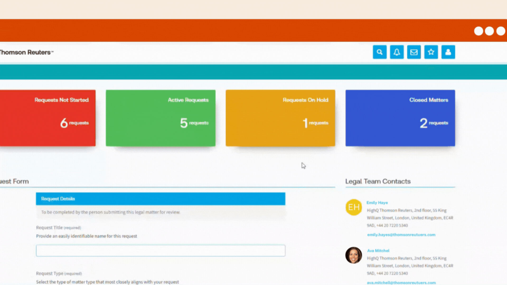 Scenario 1: Business teams stop emailing lawyers randomly. All requests flow through one intake form. 
