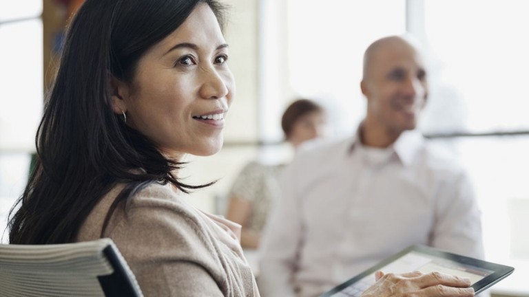 Woman digital tablet meeting