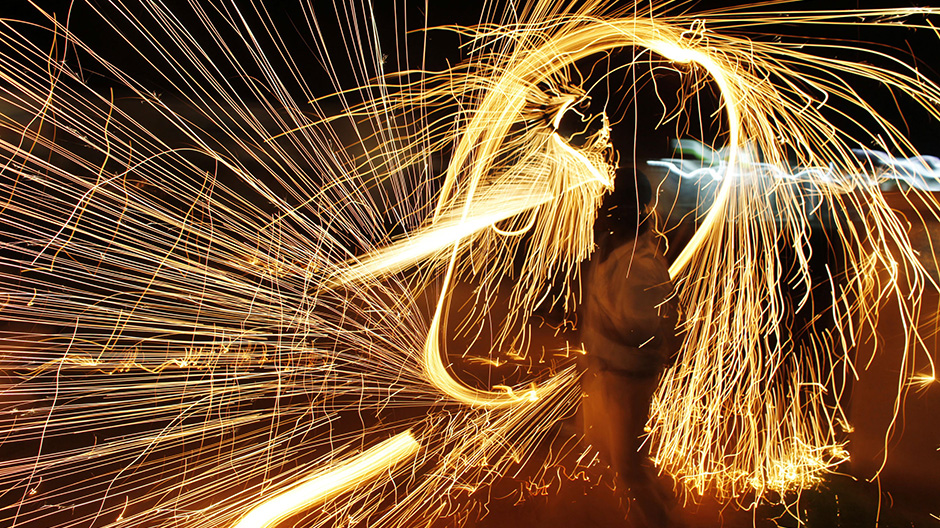 Fireworks and man dancing