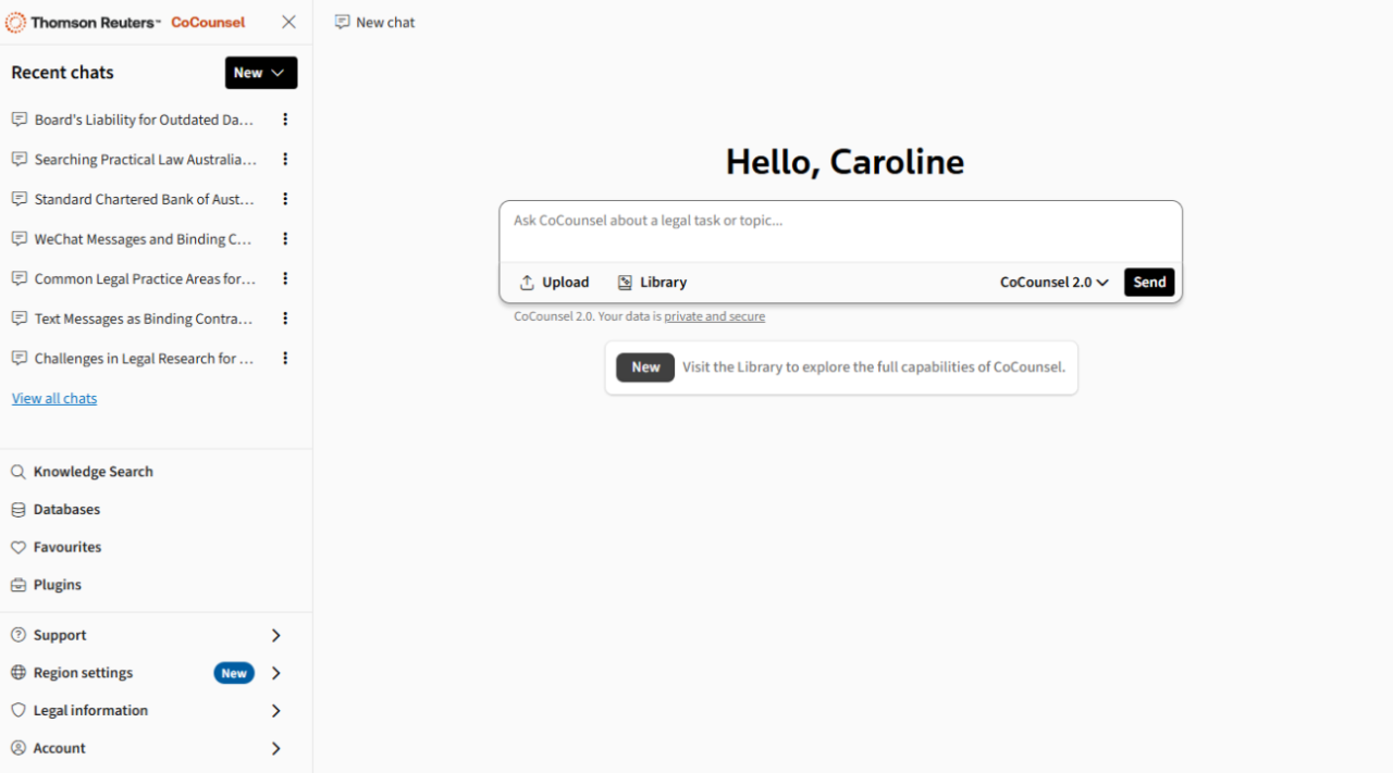 Screenshot of CoCounsel now integrated with Practical Law Australia