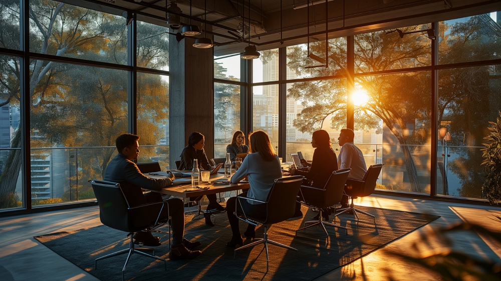 Professionals in a conference room meeting, representing global collaboration on e-invoicing and digital tax compliance