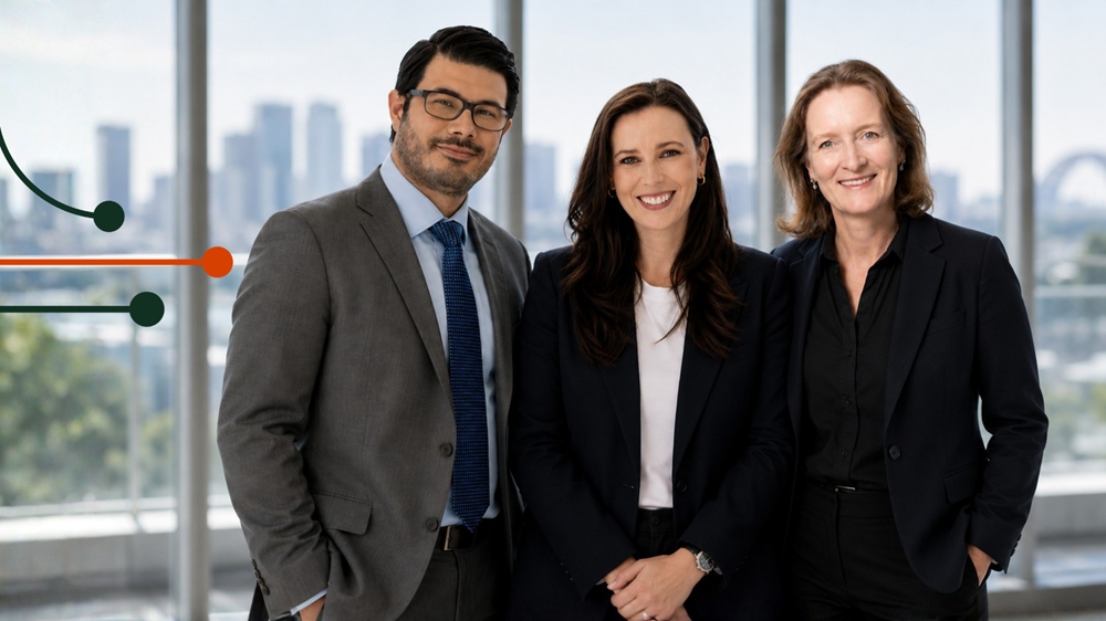 Legal professionals standing in an office setting, promoting a Practical Law webinar on research, drafting, and AI-assisted legal work.