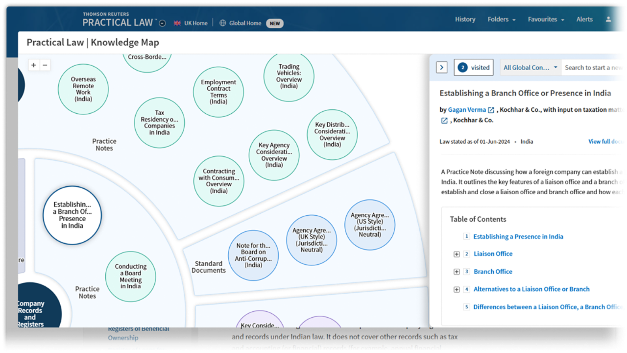 Screenshot of Practical Law Dynamic Tool Set surfacing AI-powered answers and market insights