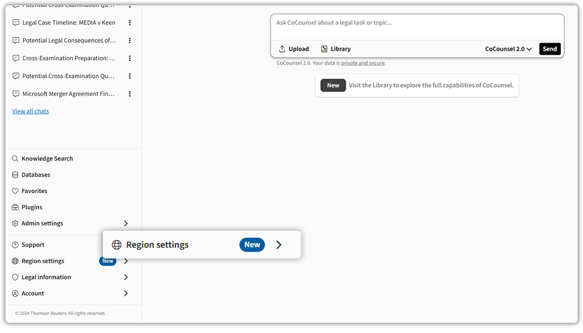 CoCounsel Region settings