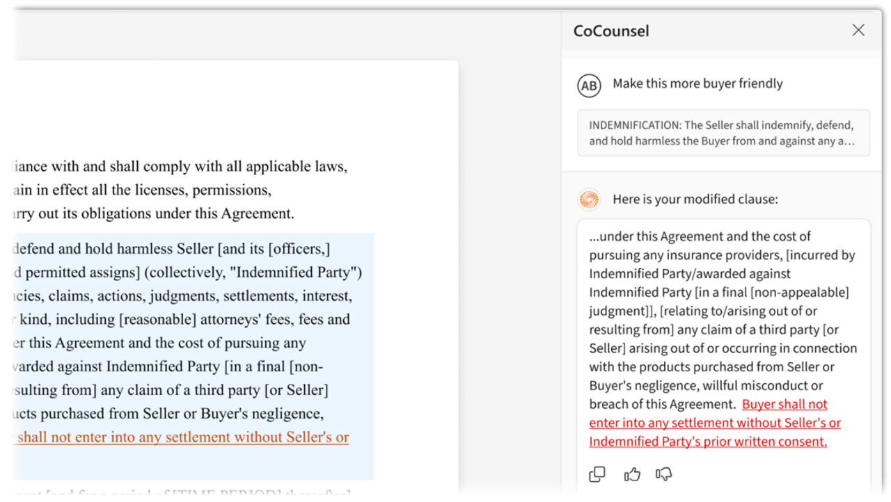 CoCounsel draft and modify clauses