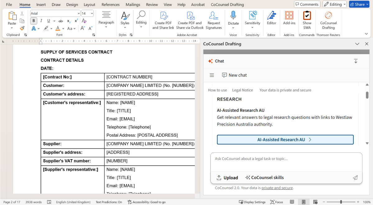 CoCounsel draft and modify clauses