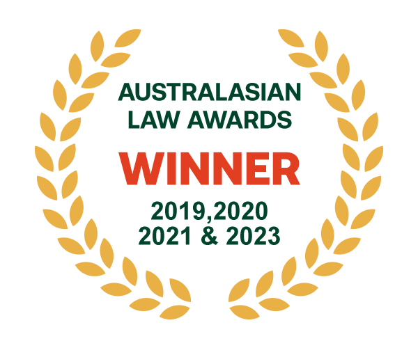 Award badge - Australasian law awards - winner 2019, 2020, 2021 & 2023