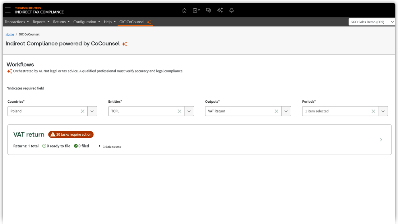 Screenshot image showing pattern-based workbook adjustments in ONESOURCE Indirect compliance AI