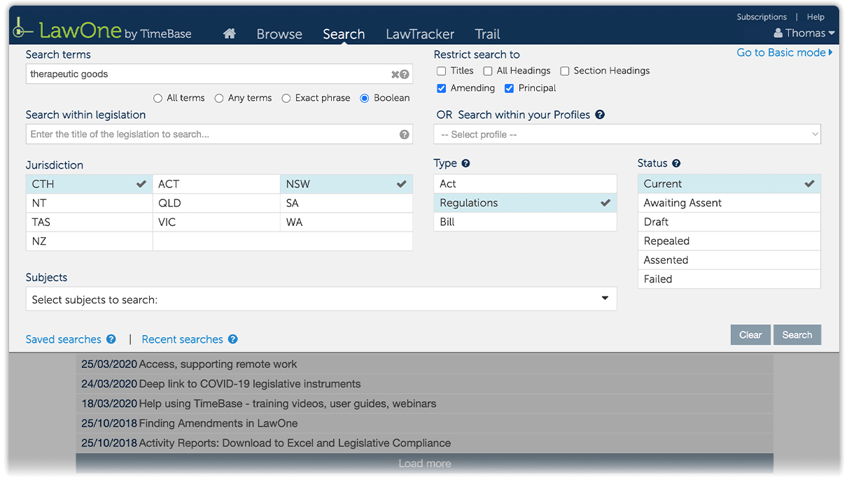 Screenshot of TimeBase LawOne intelligent title lookup, search and categorisation tools
