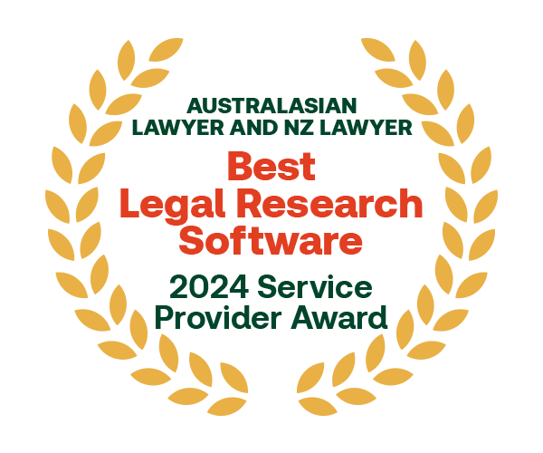 Australasian Lawyer and NZ Laywer - Best Legal Research Software - 2024 Service Provider Award